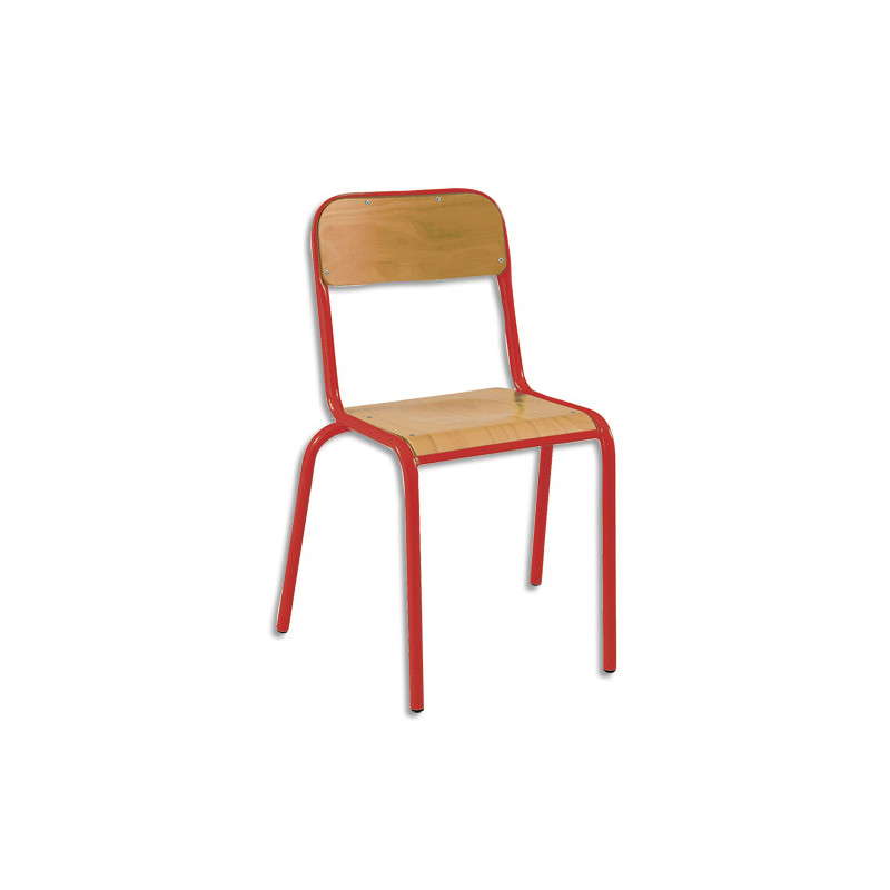 SODEMATUB Lot de 4 chaises scolaire ALEXIS, hêtre, assise 35 x 36 cm, haut.assise 35 cm, taille 3, rouge