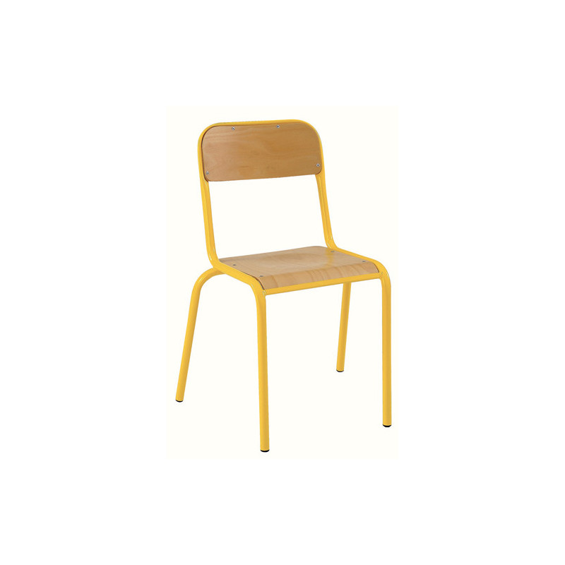 SODEMATUB Lot de 4 chaises scolaire ALEXIS, hêtre, assise 35 x 36 cm, haut.assise 35 cm, taille 3, jaune