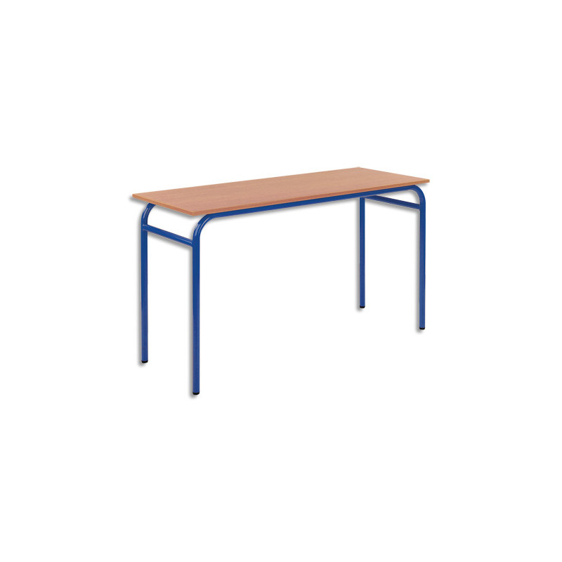 SODEMATUB Lot de 4 tables scolaire BIPLACE, hêtre, plateau 130 x 50 cm, hauteur 64 cm, taille 4, bleu