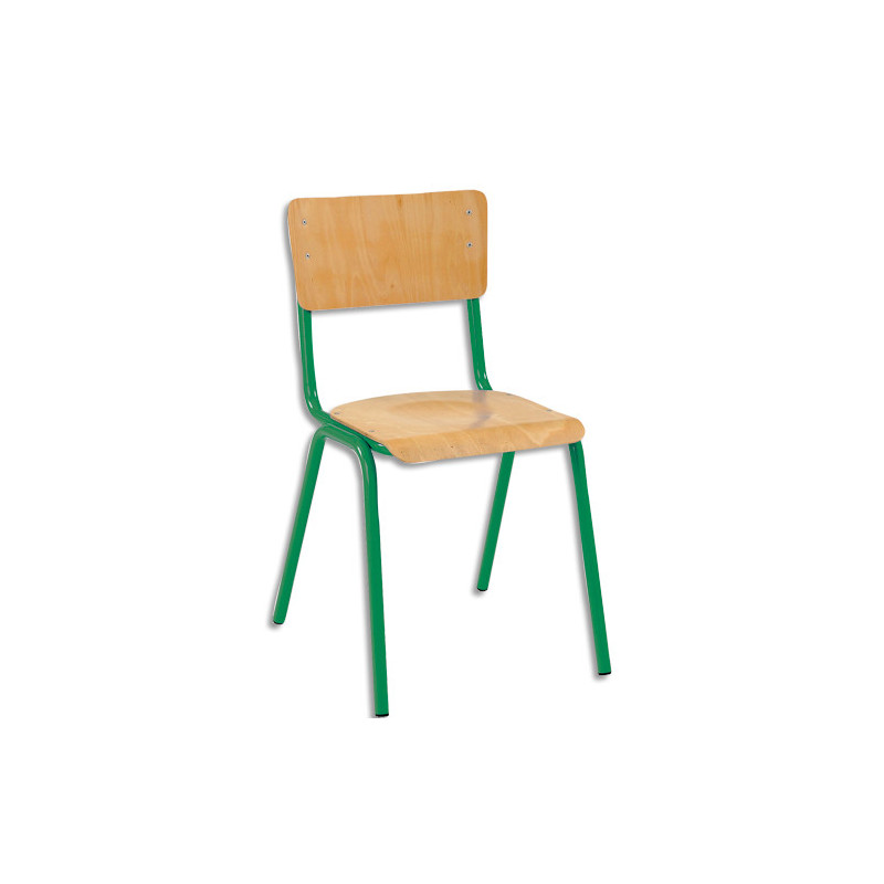 SODEMATUB Lot de 4 chaises scolaire MAXIM, hêtre, assise 37 x 39 cm, haut.assise 38 cm, taille 4, vert