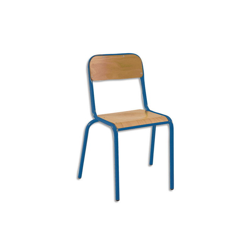 SODEMATUB Lot de 4 chaises scolaire ALEXIS, hêtre, assise 35 x 36 cm, haut.assise 38 cm, taille 4, bleu