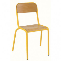 SODEMATUB Lot de 4 chaises scolaire ALEXIS, hêtre, assise 35 x 36 cm, haut.assise 38 cm, taille 4, jaune