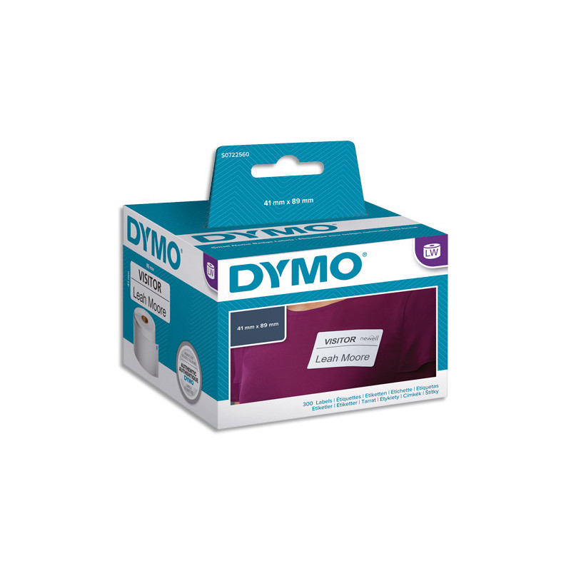 DYMO Rouleau de 300 étiquettes badge Blanc adhésif décollable 41x89 mm S0722560