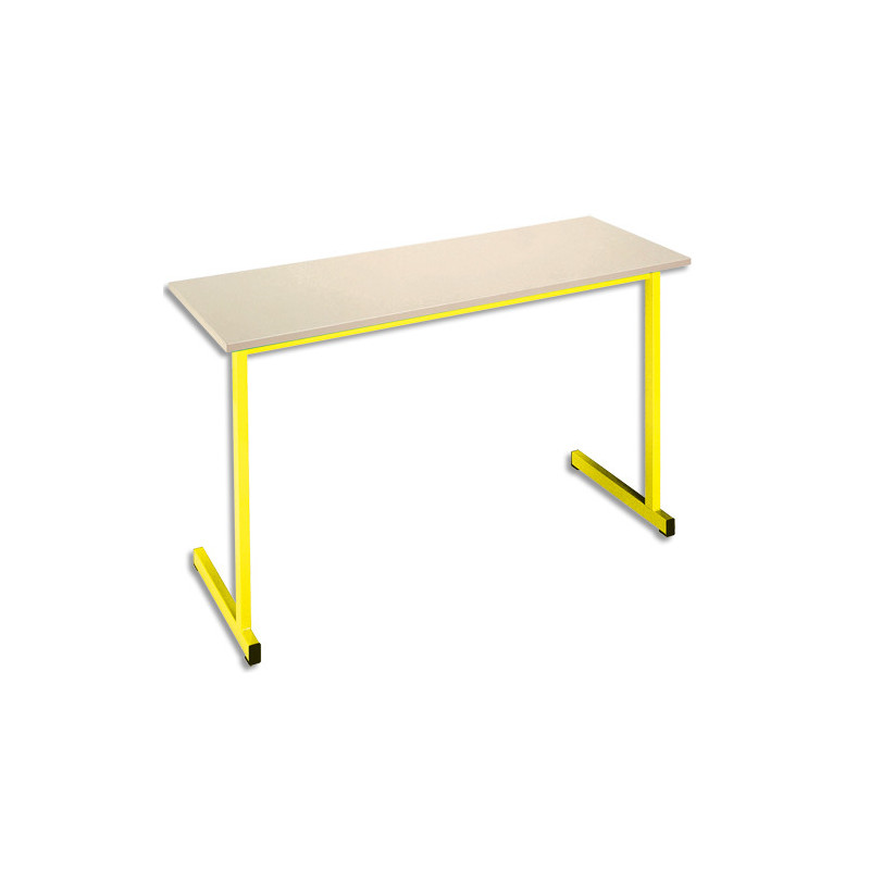 SODEMATUB Table scolaire BIPLACE, hêtre, plateau 130 x 50, hauteur 71 cm, taille 5, jaune