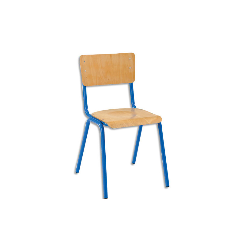 SODEMATUB Lot de 4 chaises scolaire MAXIM, hêtre, assise 37 x 39 cm, haut.assise 43 cm, taille 5, bleu