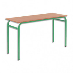SODEMATUB Lot de 4 tables scolaire BIPLACE, hêtre, plateau 130 x 50 cm, hauteur 76 cm, taille 6, vert