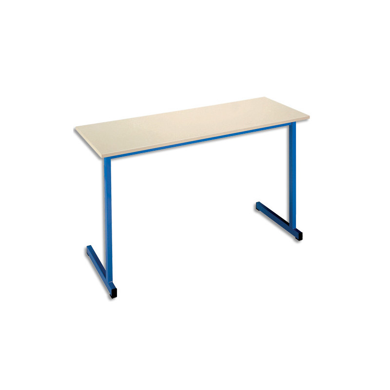 SODEMATUB Table scolaire BIPLACE, hêtre, plateau 130 x 50, hauteur 76 cm, taille 6, bleu