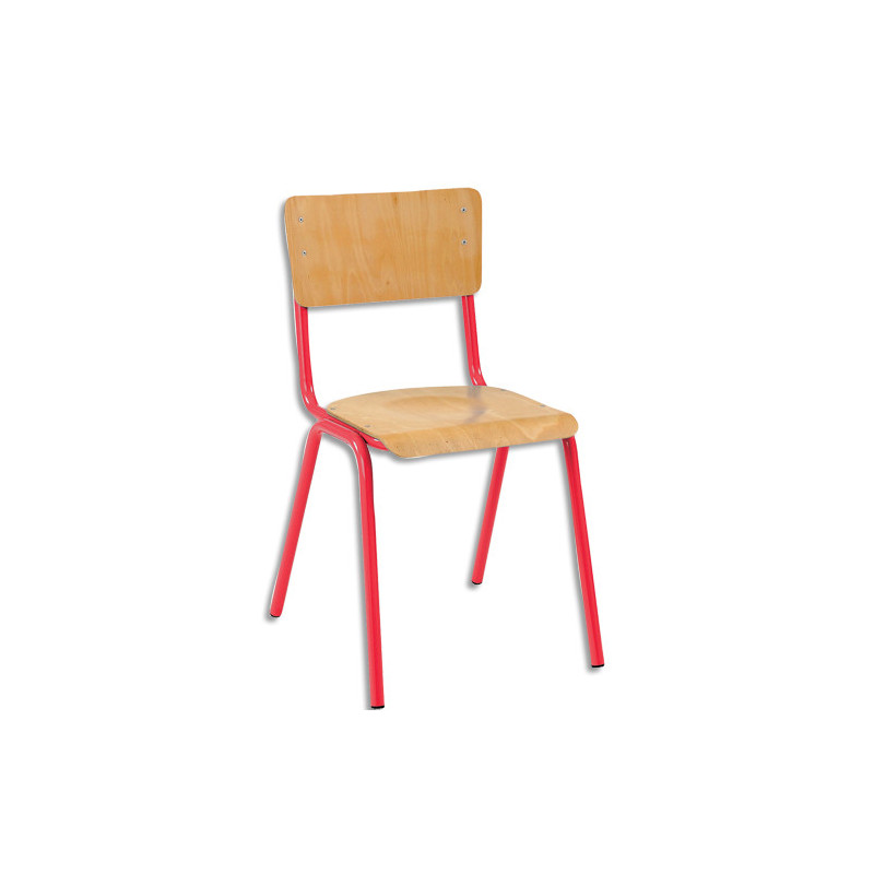 SODEMATUB Lot de 4 chaises scolaire MAXIM, hêtre, assise 37 x 39 cm, haut.assise 46 cm, taille 6, rouge