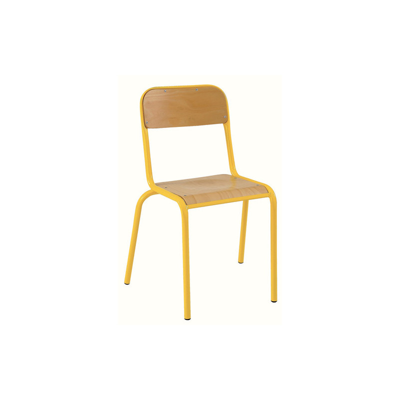 SODEMATUB Lot de 4 chaises scolaire ALEXIS, hêtre, assise 35 x 36 cm, haut.assise 46 cm, taille 6, jaune