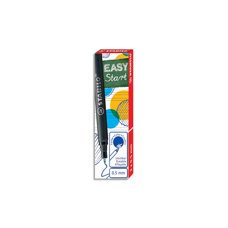 STABILO EASYoriginal Recharge - Boîte de 3 recharges Roller EASYoriginal 0,5 mm - Encre bleue effaçable