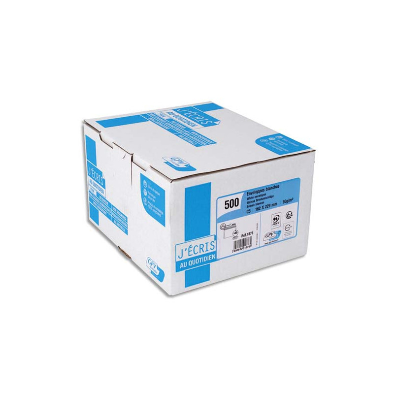 GPV Boîte de 500 enveloppes C5 162x229mm Blanches auto-adhésives NF PEFC 90g