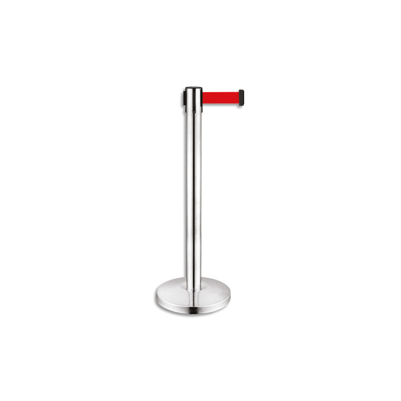 VISO Poteau chromé H91 cm avec sangle Rouge rétractable 2 mètres, en polypropylène et inox