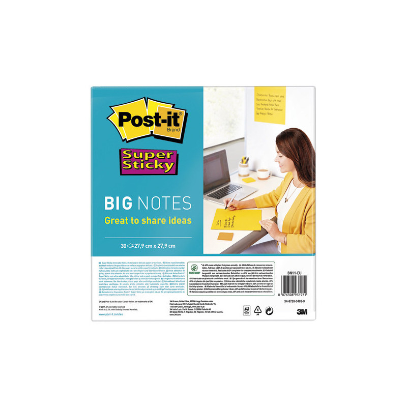 POST-IT Big Notes Super Sticky Post-it Jaune - 30 feuilles 27,9 x 27,9 cm