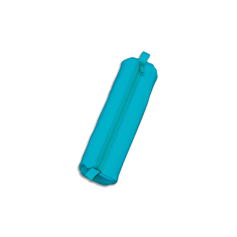 JUSCHA Trousse ronde en cuir 21x6cm. Coloris Turquoise