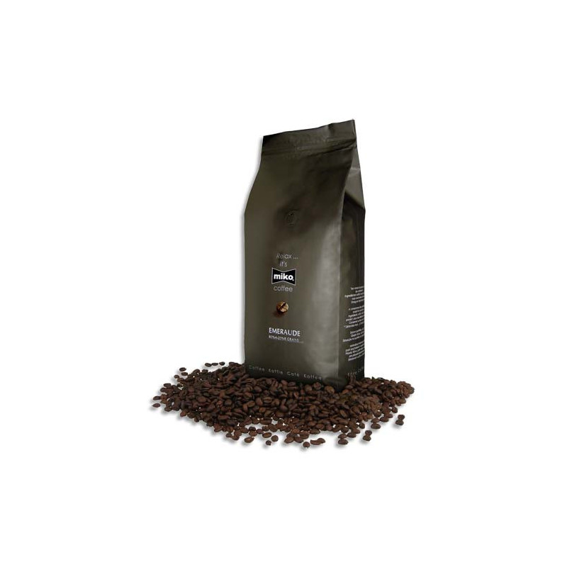 MIKO CAFE Paquet de 1kg de café en grain Emeraude 80% d'Arabica et 20% de Robusta