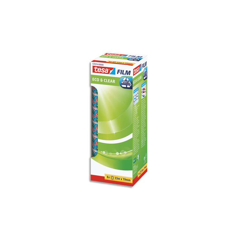 TESA Tour de 8 Rubans adhésifs Eco and Clear transparents, en plastique recyclé - Format : L33 x l19 mm