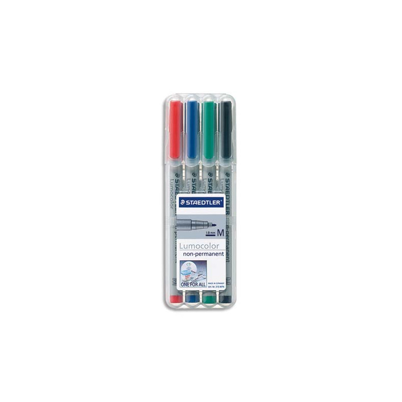 STAEDTLER Pochette de 4 feutres multi-usages LUMOCOLOR Encre non permanente assortis. Pointe moyenne 1mm