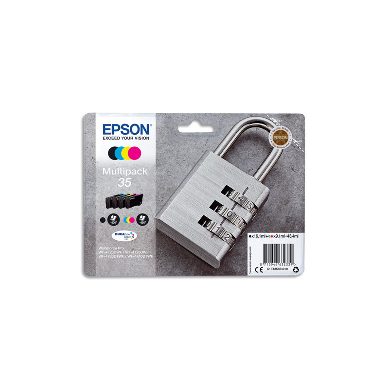 EPSON Multipack Cartouches Jet d'Encre DURABrite Ultra 4 couleurs N/C/M/J ''Cadenas'' 35 - C13T35864010