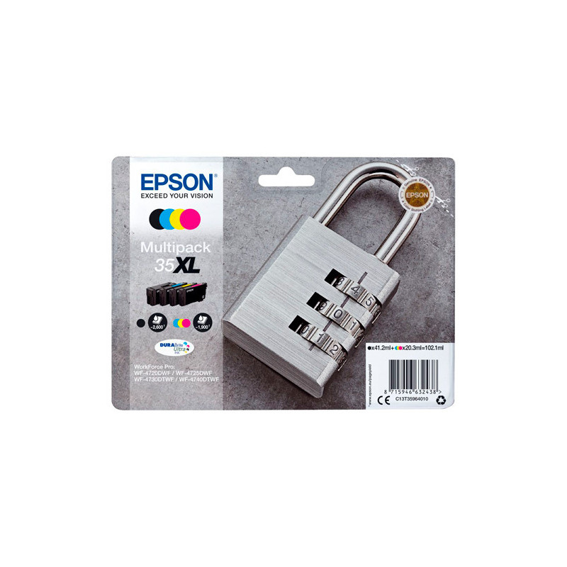 EPSON Multipack Cartouches Jet d'Encre DURABrite Ultra 4couleurs N/C/M/J ''Cadenas'' 35XL - C13T35964010