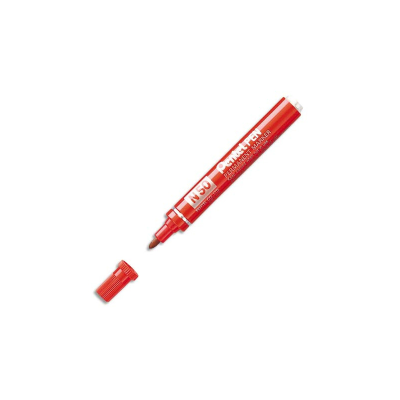 PENTEL Marqueur permanent pointe ogive corps métal encre Rouge indélébile N50