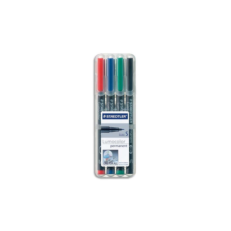 STAEDTLER Pochette de 4 feutres multi-usages LUMOCOLOR Encre permanente assortis. Pointe superfine 0,4mm