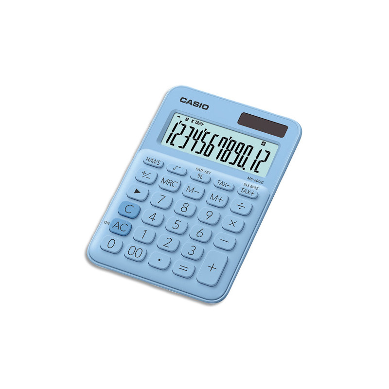 CASIO Calculatrice de bureau 12 chiffres Bleue Claire MS-20UC-LB-S-EC