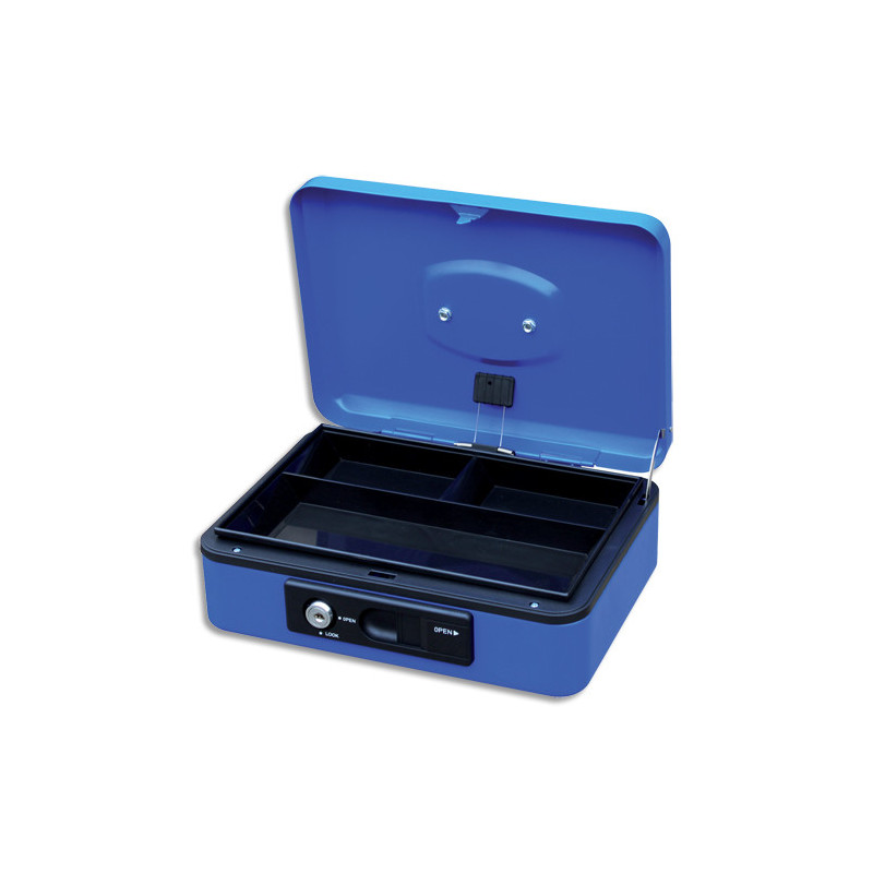 PAVO Caisse à monnaie 30cm/3 compartim, ouverture auto bouton poussoir+serrure cylindrique Bleue 8007530