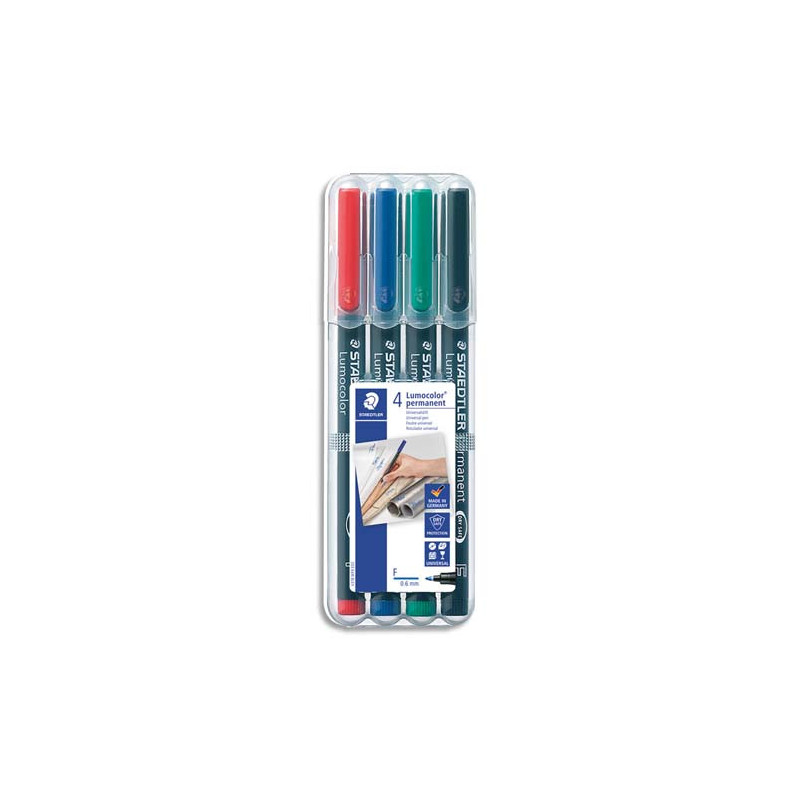 STAEDTLER Pochette de 4 feutres pour rétroprojection pointe fine encre permanente assortis LUMOCOLOR