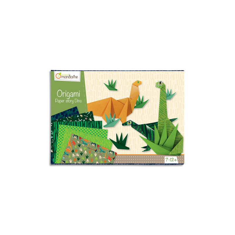 AVENUE MANDARINE 60 feuilles 20x20cm Origami Dino imprimé 2 faces avec 1 planche de stickers yeux