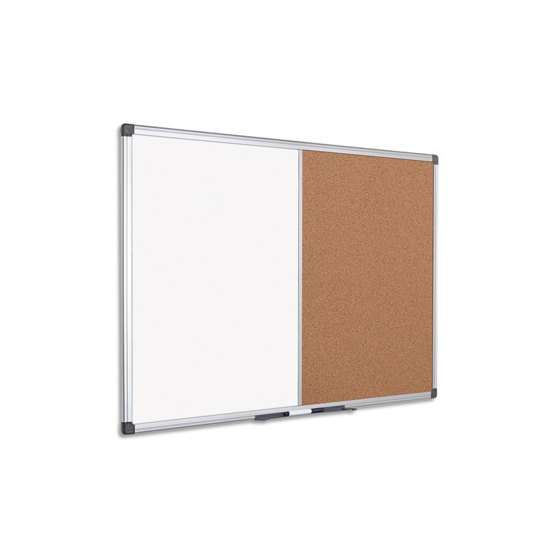 BI-OFFICE Tableau combiné Maya, moitié Liège et laqué Blanc magnétique - Format : L120 x H90 cm