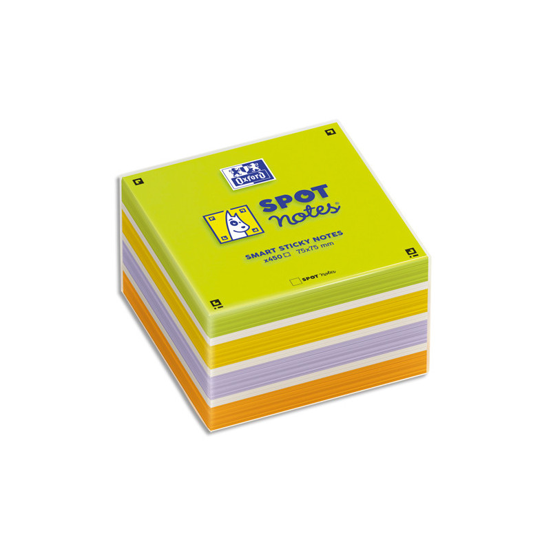 OXFORD Bloc cube 450 feuilles repositionnables 7,5X7,5cm SCRIBZEE. Assortis Vert,or,Violet,Orange,Blanc