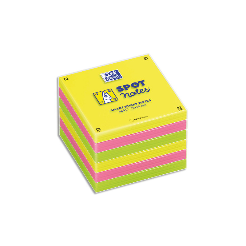 OXFORD Lot 6 blocs notes repositionnables 7,5X7,5cm SCRIBZEE. Coloris assortis Jaune, Vert, Rose