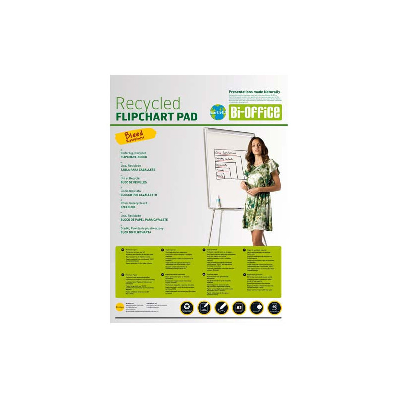 BI-OFFICE Lot de 5 Blocs papier Earth de 50 feuilles unies Blanches recyclés, 55g - Format : L65 x H98 cm