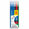 PILOT Set de 6 recharges FriXion 3 Bleu, Noir, Rouge, Vert - Pointe moyenne