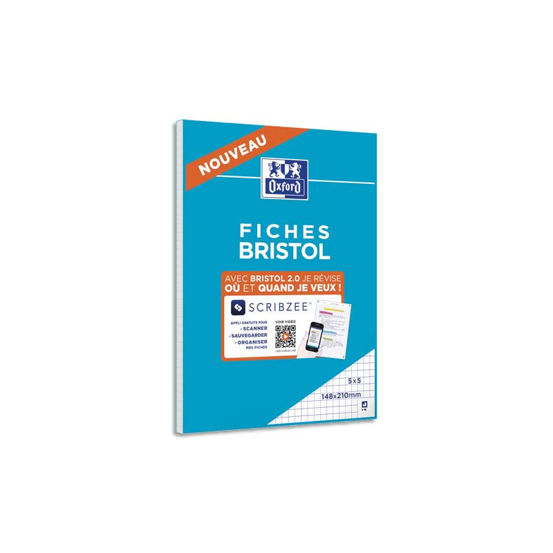 OXFORD Bloc de 30 feuilles BRISTOL perforées 14,8 x 21 cm 210g 5x5 Blanc