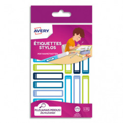 AVERY Blister de 30 Etiquettes Stylos 50x10mm, coloris Bleu/vert, écrire avec un feutre permanent