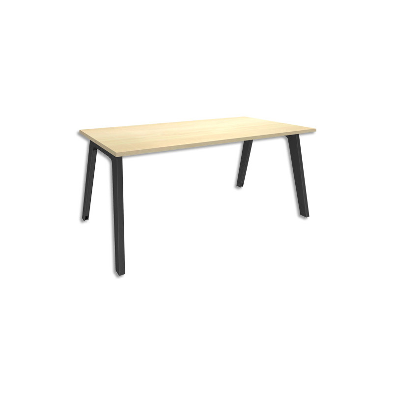 SIMMOB Bureau Steely plateau Erable pieds Carbone en bois et métal - Dim : L180 x H72 x P80 cm