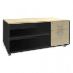 SIMMOB Console mobile 2 tiroirs Steely Erable carbone en bois - Dimensions : L120 x H63 x P60 cm