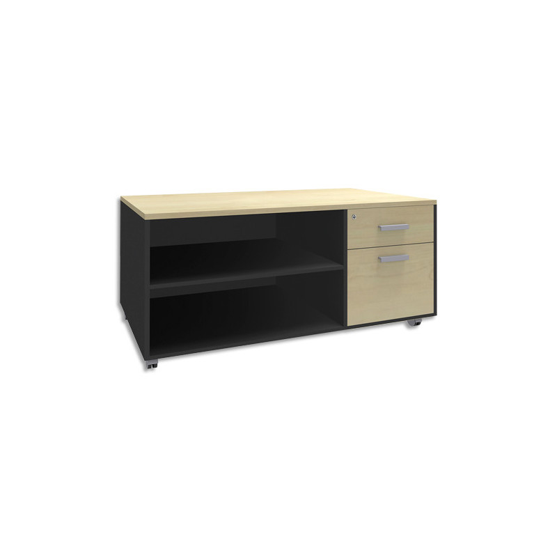 SIMMOB Console mobile 2 tiroirs Steely Erable carbone en bois - Dimensions : L120 x H63 x P60 cm