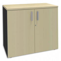 SIMMOB Armoire Basse 2 portes Steely Erable carbone en bois - Dimensions : L80 x H72 x P47 cm