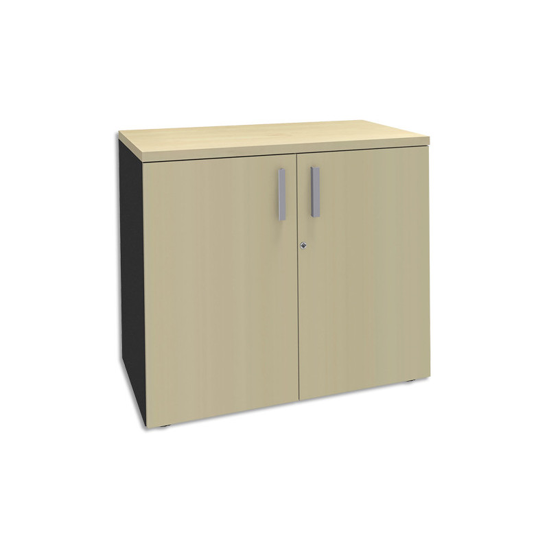 SIMMOB Armoire Basse 2 portes Steely Erable carbone en bois - Dimensions : L80 x H72 x P47 cm