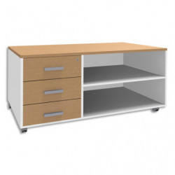 SIMMOB Console mobile 3 tiroirs Steely Hêtre pieds Blancs en bois - Dimensions : L120 x H63 x P60 cm