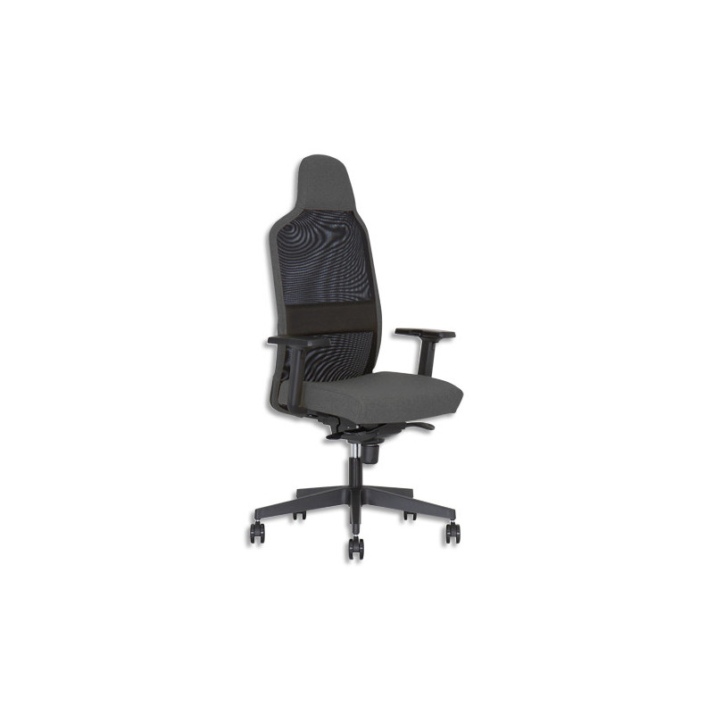 Fauteuil Cool-On dossier résille assise têtière tissu Gris, mécanisme synchrone, accoudoirs 2D réglables