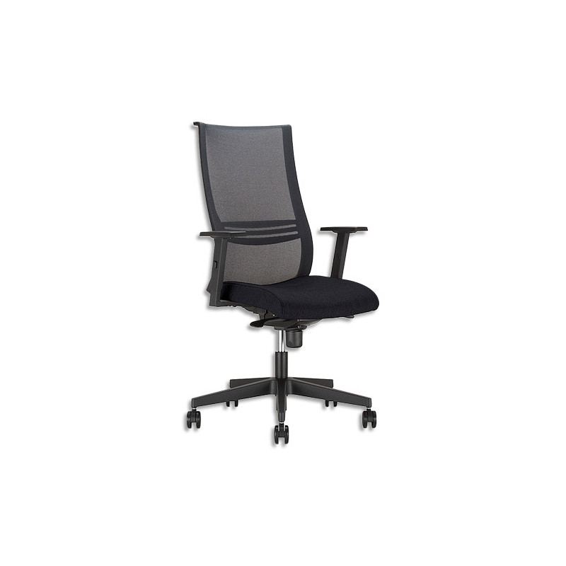 Fauteuil Altum dossier résille assise tissu Noir, à mécanisme synchrone, accoudoirs réglables 2D fournis