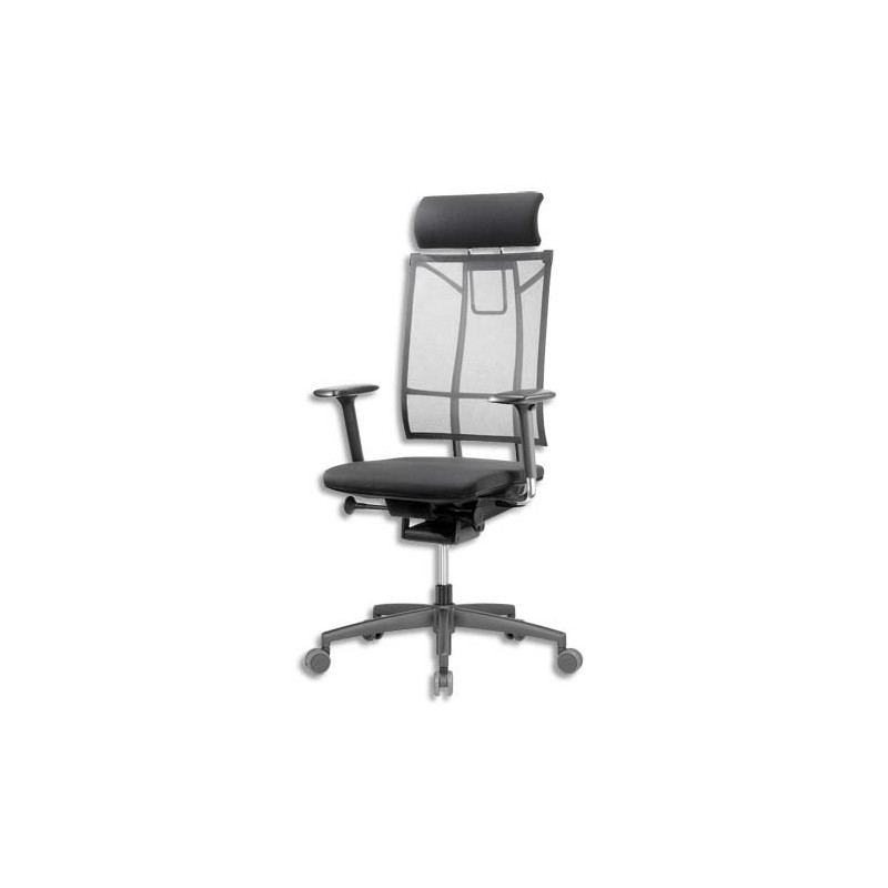 GRAMMER OFFICE Fauteuil Sail dossier résille assise tissu + appui-tête Noir Glide tec, avec accoudoirs 2D