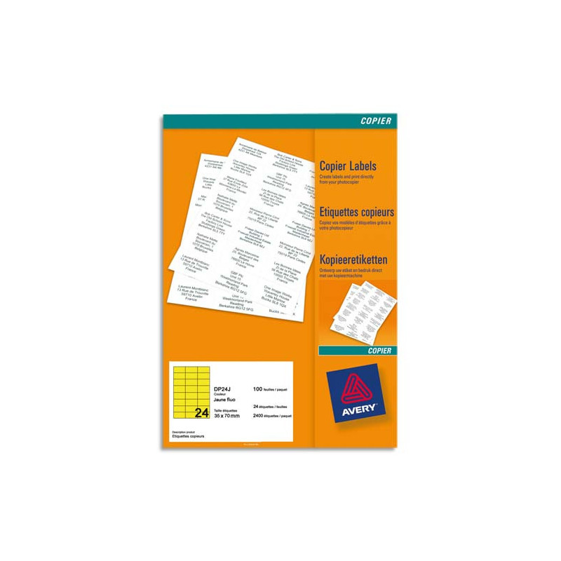 AVERY Boîte de 2400 étiquettes copieur 70X35 Jaune fluo DP24J-100