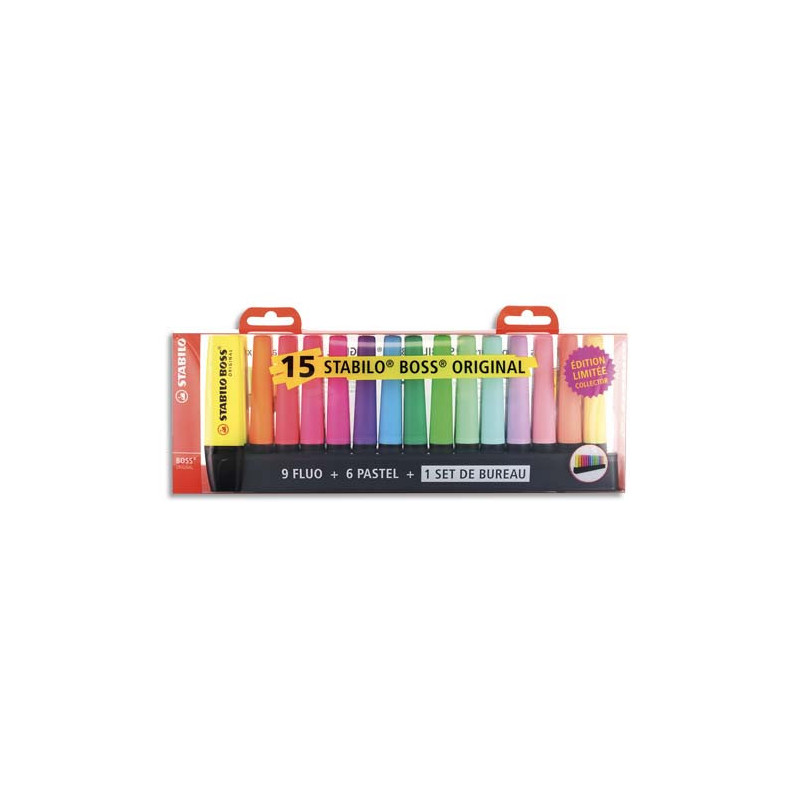STABILO BOSS ORIGINAL Edition collector - Set de bureau de 15 surligneurs - 9 fluo + 6 pastel