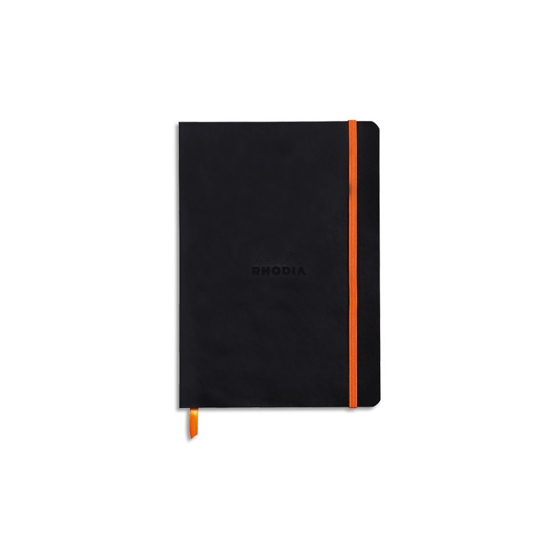 RHODIA Carnet Rhodiarama souple 14,8x21cm 160 pages lignées avec élastique. Couverture simili-cuir Noir