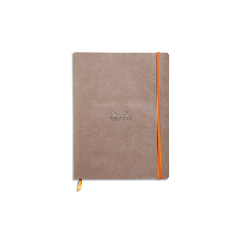 RHODIA Carnet Rhodiarama souple 19x25cm 160 pages lignées avec élastique. Couverture simili-cuir taupe