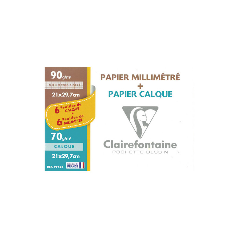 CLAIREFONTAINE Pochette de 12 feuilles 70g 6 feuilles papier millimétré et 6 feuilles calque